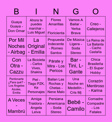Bingo Musical Bingo Card