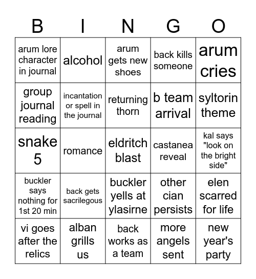 session 26 Bingo Card