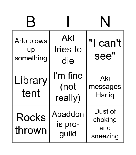 Untitled Bingo Card