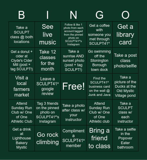 SCULPTember Bingo Card
