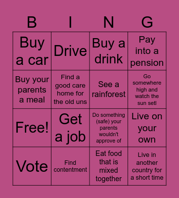 Things to do before you are 40 Bingo Card