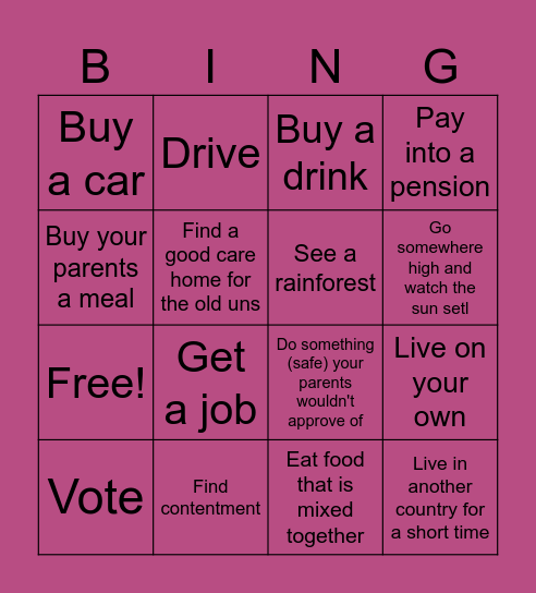 Things to do before you are 40 Bingo Card