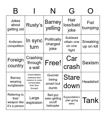 Expendables Bingo Card