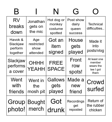SLACKJAW SHOW BINGO Card