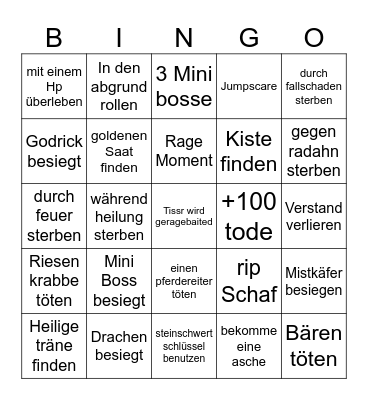 Elden Rind Bingo Card