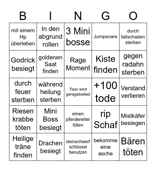 Elden Rind Bingo Card