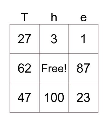 3 x 3 bingo Card