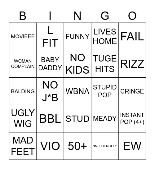 POP THE BALLOON Bingo Card