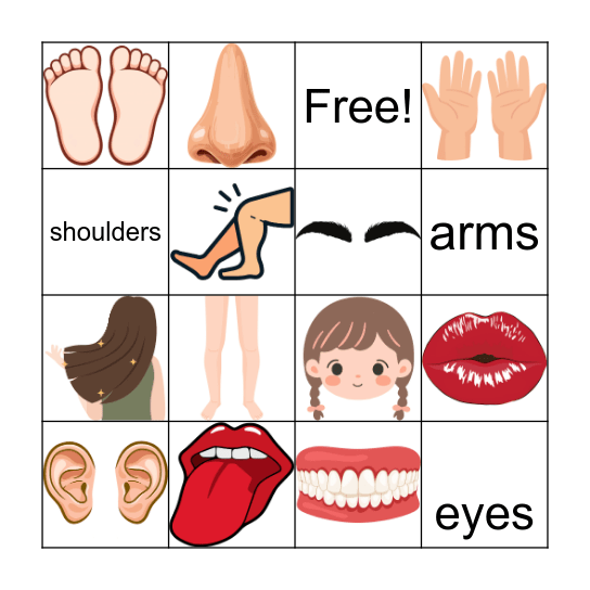 Parts of the body Bingo Card