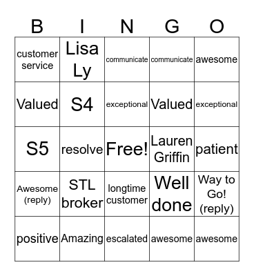 Positive Escalation Bingo Card