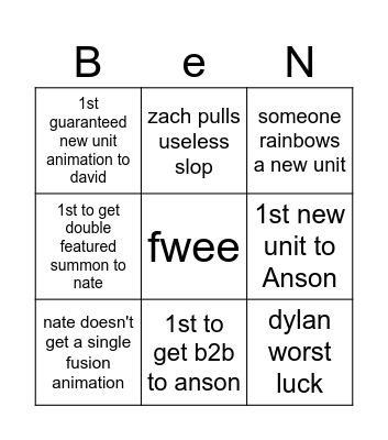Dokkan Summons Bingo Card
