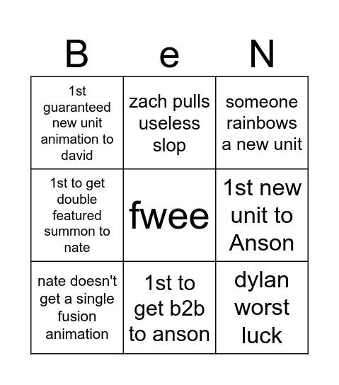 Dokkan Summons Bingo Card