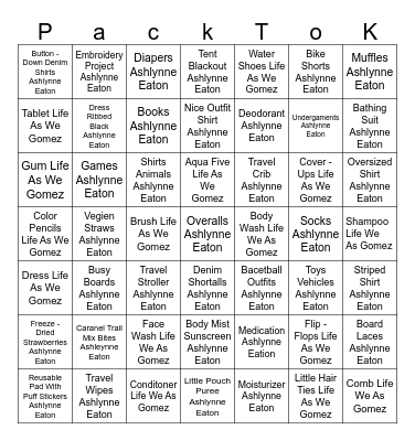 Packing With Kids Bingo Card