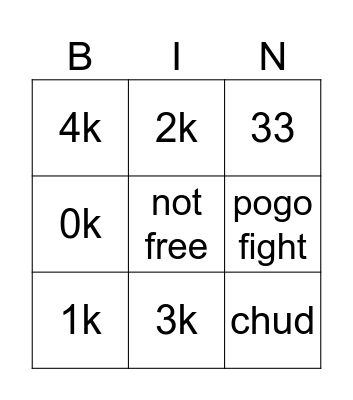 Untitled Bingo Card