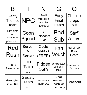 Deadline Bingo Card