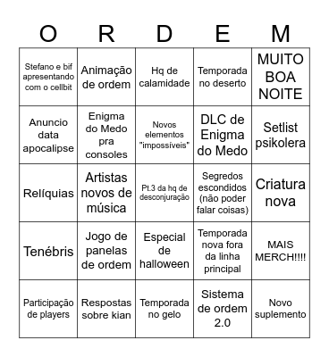 Resenha revelada Bingo Card