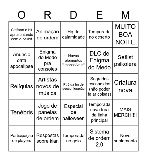 Resenha revelada Bingo Card