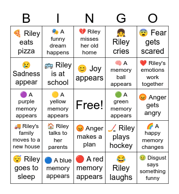 Inside out Bingo Card Bingo Card