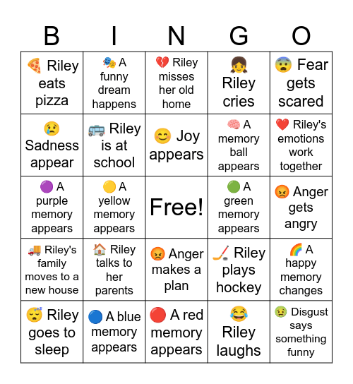 Inside out Bingo Card Bingo Card