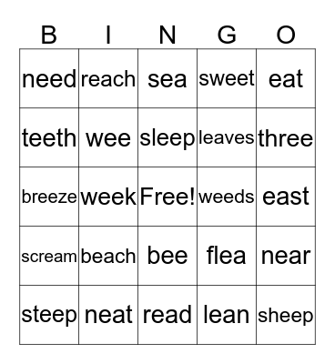 -ea and -ee words Bingo Card
