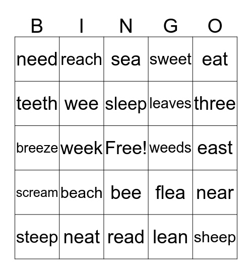 -ea and -ee words Bingo Card