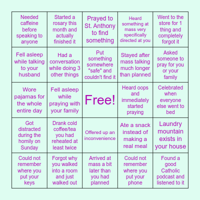Mom Life: Relatable Chaos Bingo Card