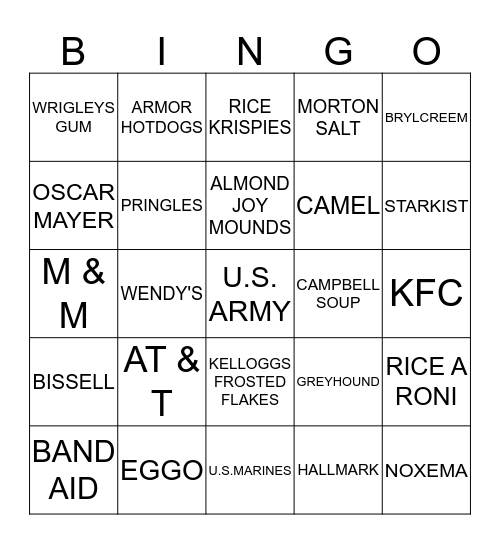 JINGLES Bingo Card