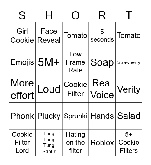 Cookie FIlter Bingo Card