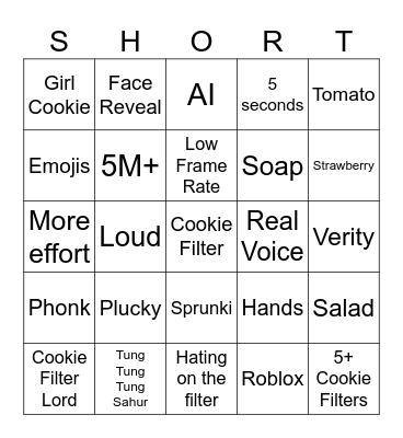 Cookie FIlter Bingo Card
