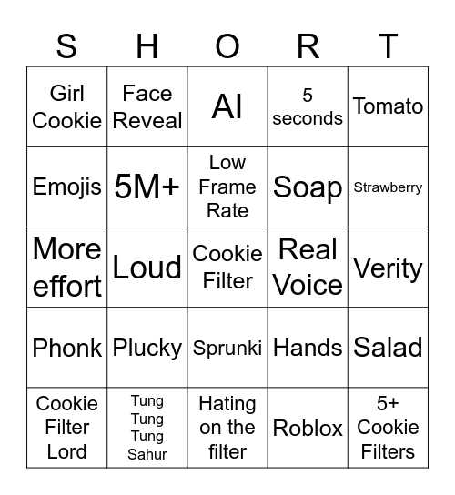 Cookie FIlter Bingo Card