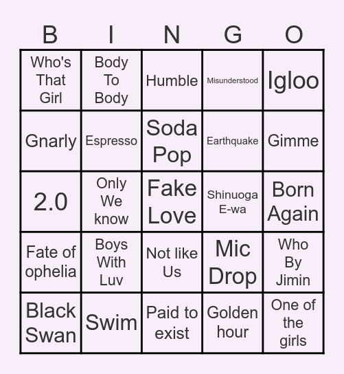 Precious Bingo Card
