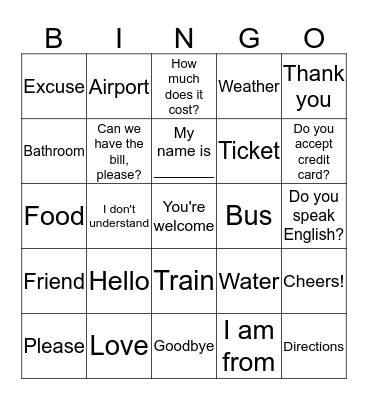 EAP LANGUAGE EXCHANGE Bingo Card