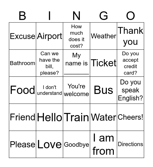 EAP LANGUAGE EXCHANGE Bingo Card