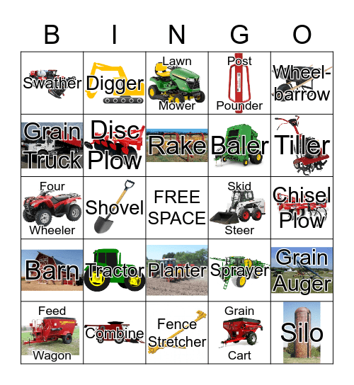 Farm Machinery Bingo Card