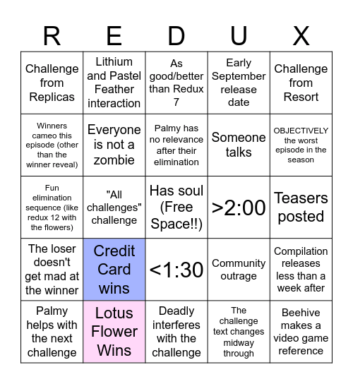 redux 13 predictions Bingo Card