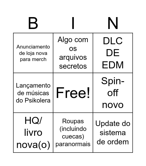 BINGOLADA  PARANORMAL PARTE PROFÉTICA 2 Bingo Card