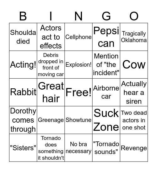 B-Movie Bingo - TWISTER Bingo Card