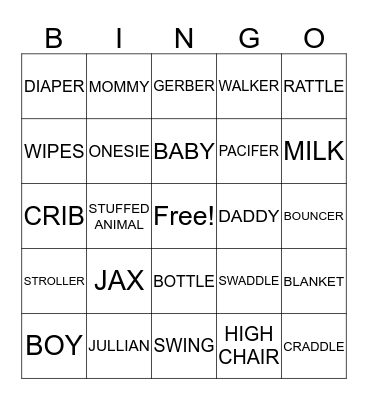 Michelle's Baby Shower Bingo Card