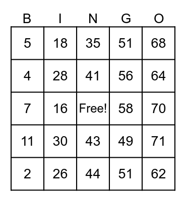 Untitled Bingo Card