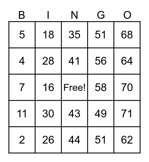 Untitled Bingo Card