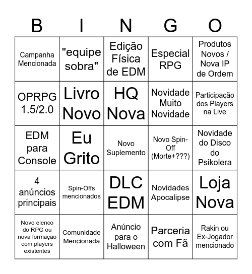 Segredos Revelados 2026 Bingo Card