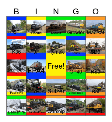 The Rockies to the Red Rocks and other Fast Passenger Trains Bingo Card