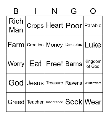 Luke 12 Bingo Card