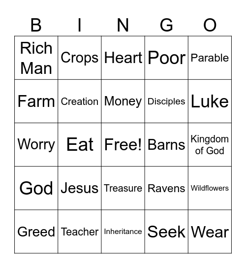 Luke 12 Bingo Card