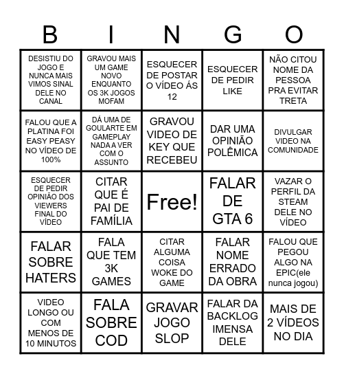 Bingo do Espartano Bingo Card