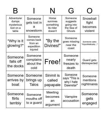 Dawnstar Bingo Card