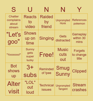 Sunny stream bingo Card