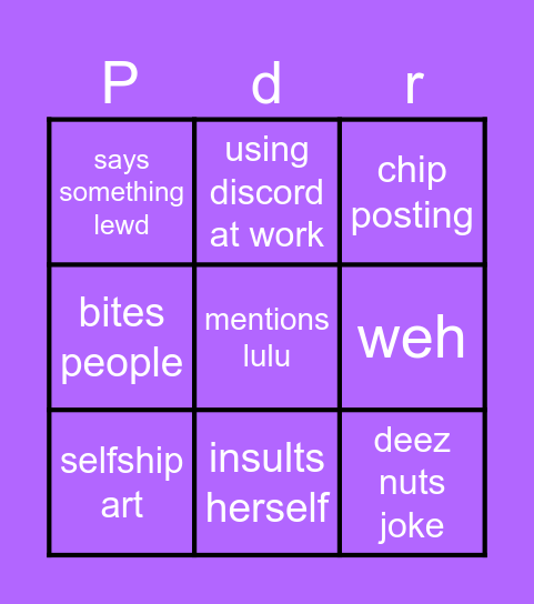 Pandora Bingo Card