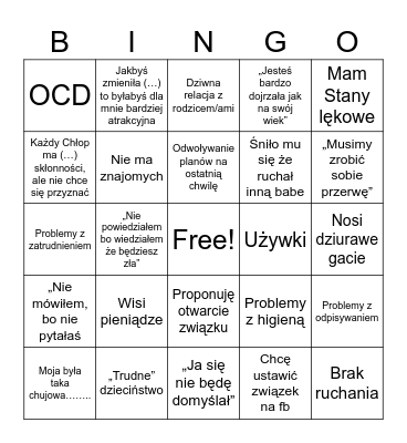 Chujowy chłop Bingo Card