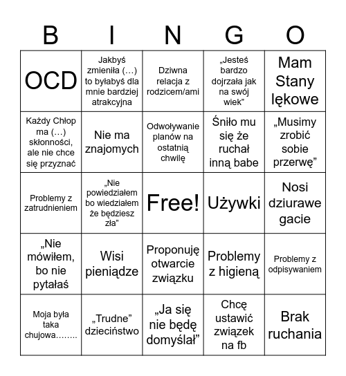 Chujowy chłop Bingo Card